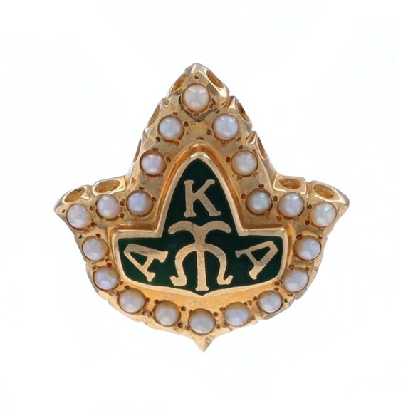 Yellow Gold Alpha Kappa Alpha Badge - 10k Seed Pearl Sorority Greek Society - Picture 1 of 4